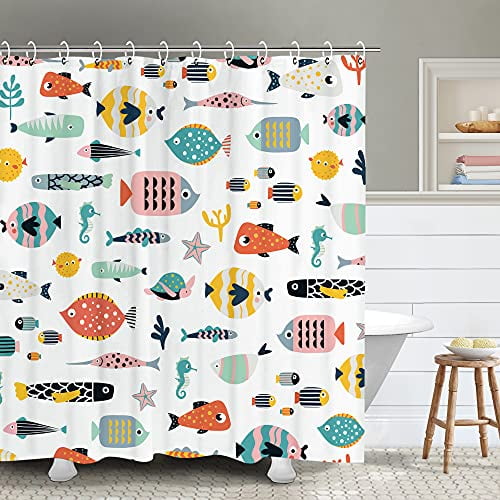 Curtains Cartoon Fish Printed Waterproof Mildew Proof Bathroom Shower Curtain Curtains Cartoon Fish Printed Waterproof Mildew Proof Bathroom Shower Curtain